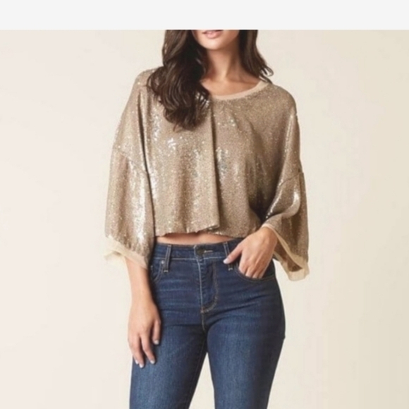 FREE PEOPLE Champagne Dreams Top sequin hold. Size XS - Picture 3 of 16